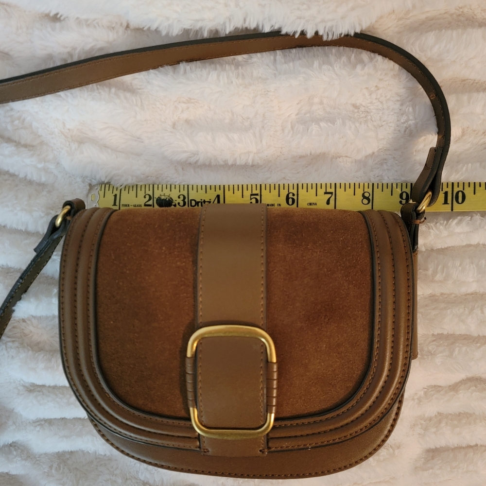 Mango MNG Brown Suede & Leather Crossbody Bag with Gold Buckle - Picture 6 of 10
